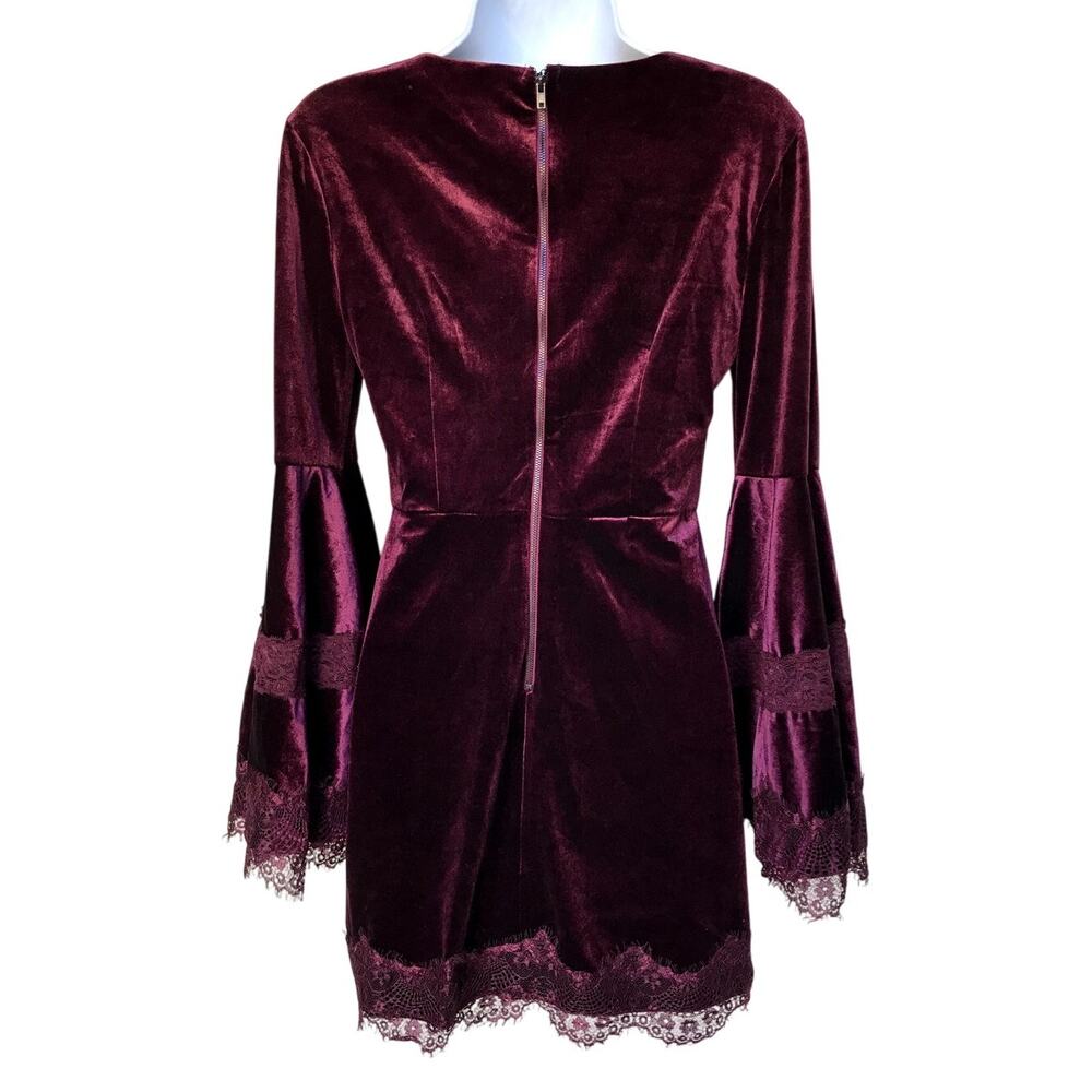 Aqua Burgundy Velvet Sheath Dress with Bell Sleeves and Lace Trim size S - Picture 9 of 9